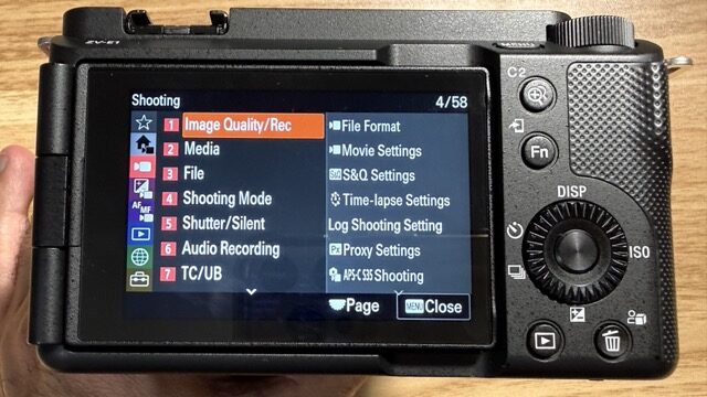 ZV-E1 LCD showing menu